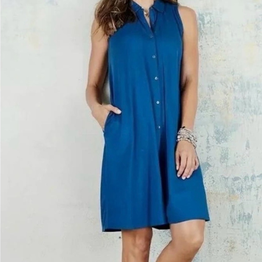 EUC J. Jill Sleeveless Blue Collared Dress